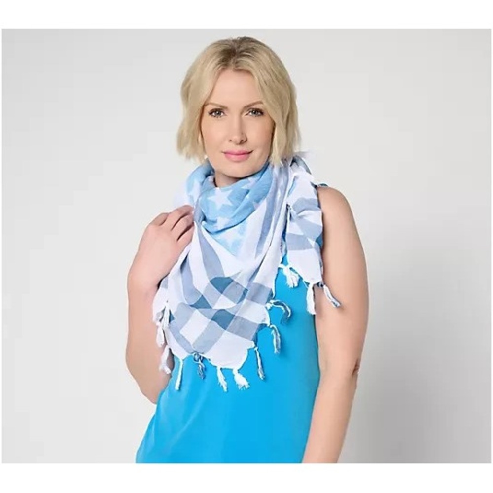 Denim & Co. Americana 100% Cotton Stars & Stripes Printed Scarf Blue Multi, OS